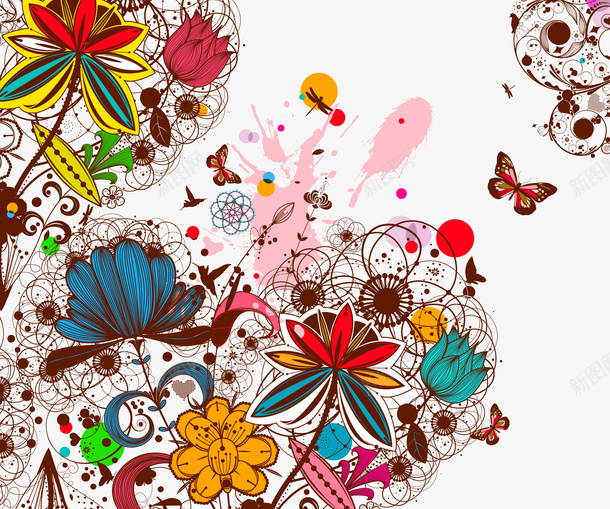 彩色复古花朵插画矢量图ai免抠素材_新图网 https://ixintu.com 复古 花朵 花朵插画 矢量图