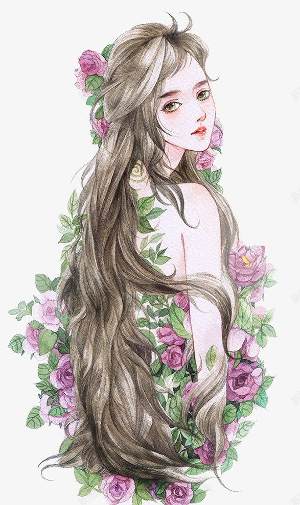 披着花的女孩png免抠素材_新图网 https://ixintu.com 女孩 清纯 自然 花儿