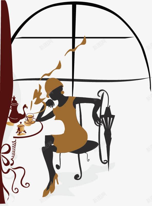 喝咖啡的时尚女人插图png免抠素材_新图网 https://ixintu.com 咖啡 彩绘 时尚女人