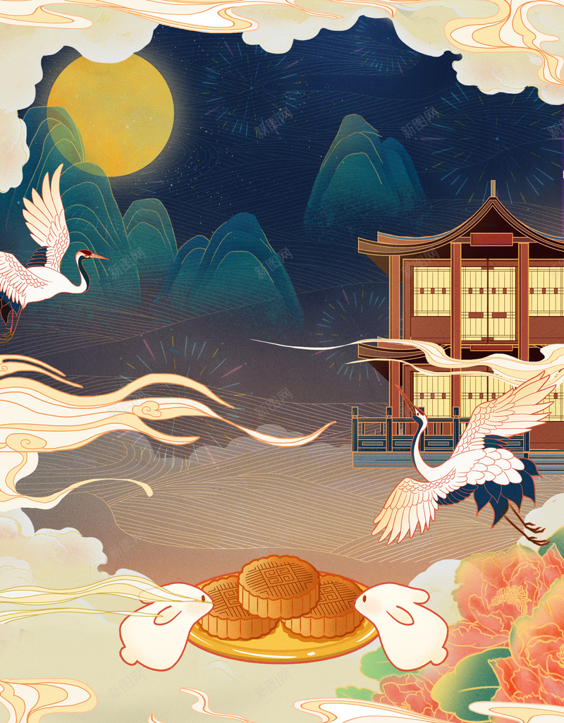 国潮背景图仙鹤传统元素图jpg高清背景_新图网 https://ixintu.com 仙鹤 传统 元素图 国潮 国潮背景墙 背景图