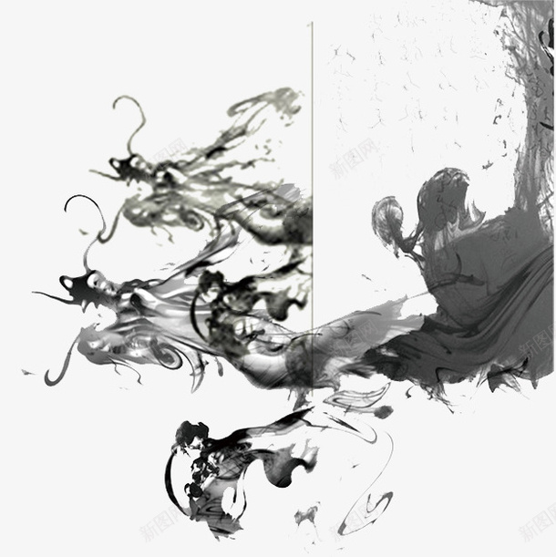 水墨画psd免抠素材_新图网 https://ixintu.com 中国风 水墨画 黑色龙 龙