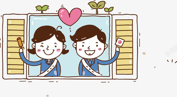卡通男孩女孩矢量图ai免抠素材_新图网 https://ixintu.com 叶子 爱心 矢量图