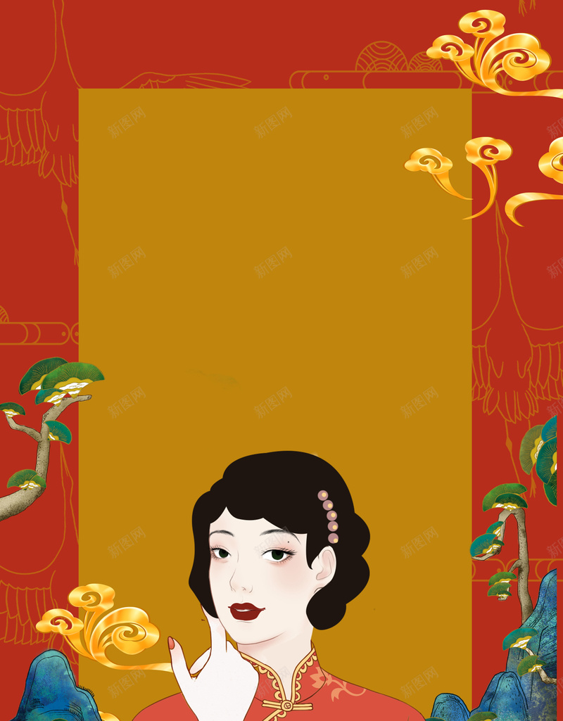古代女人旗袍psd设计背景_新图网 https://ixintu.com 古代 女人 旗袍 松树