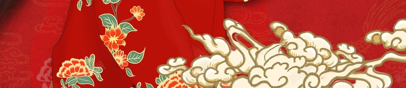 传旗袍的女人和祥云psd设计背景_新图网 https://ixintu.com 传旗袍的女人 祥云 红色背景 花