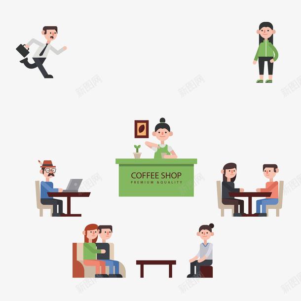 创意咖啡店人物矢量图ai免抠素材_新图网 https://ixintu.com 人物 信息图 咖啡 咖啡店 商务 矢量图