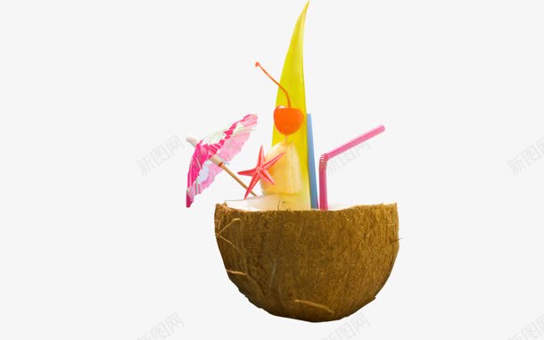 海南椰子汁插着小伞png免抠素材_新图网 https://ixintu.com 椰子汁 海南