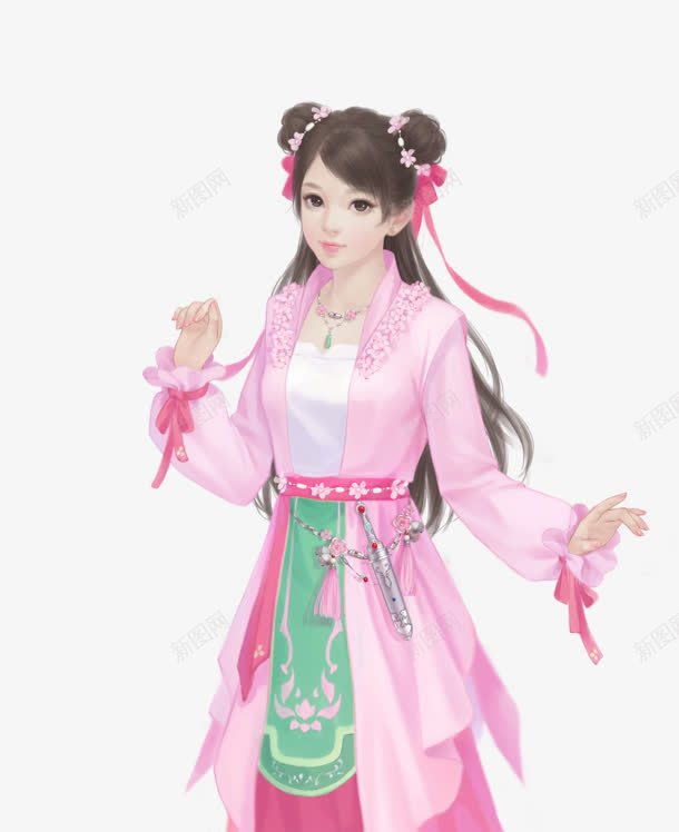 粉衣灵巧小师妹古风手绘png免抠素材_新图网 https://ixintu.com 古风 师妹 灵巧