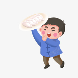 手绘插画端着饺子的男孩素材