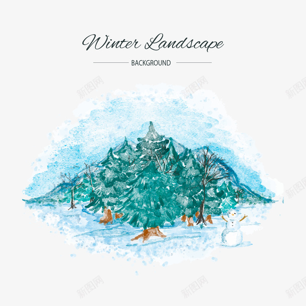水彩树木矢量图ai免抠素材_新图网 https://ixintu.com 水彩 绿色 雪景 矢量图