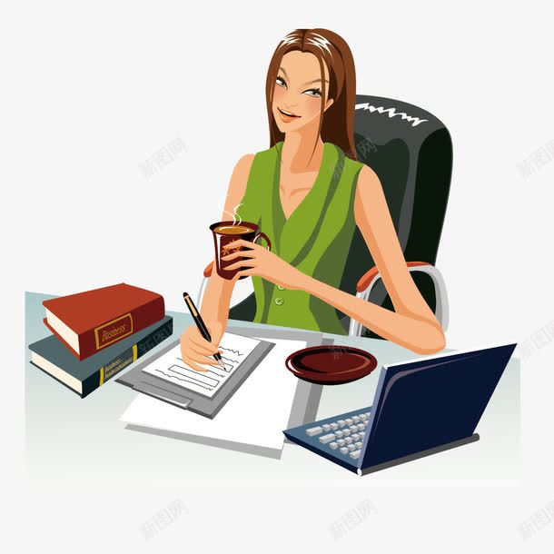 办公桌喝咖啡的女白领矢量图ai免抠素材_新图网 https://ixintu.com 宸綔 楗 鍔抽 鐭噺 矢量图