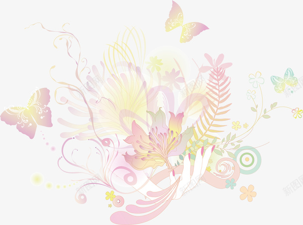 潮流手绘花朵矢量图ai免抠素材_新图网 https://ixintu.com 唯美 植物 蝴蝶 矢量图