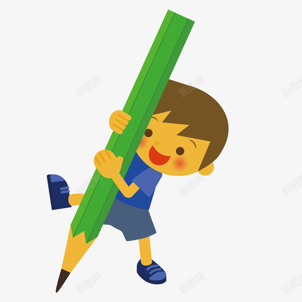 卡通扁平男孩铅笔矢量图ai免抠素材_新图网 https://ixintu.com 卡通 卡通男孩 扁平 男孩 铅笔 矢量图