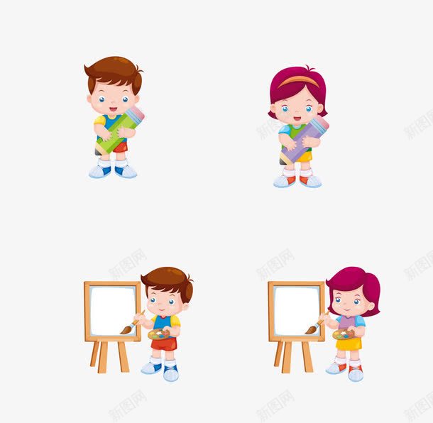 小孩子画画psd免抠素材_新图网 https://ixintu.com 卡通 小孩子 画板 画笔