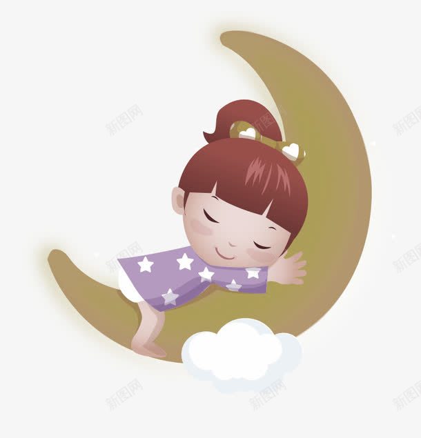 棕色卡通月亮女孩装饰图案png免抠素材_新图网 https://ixintu.com 免抠PNG 卡通 女孩 棕色 装饰图案