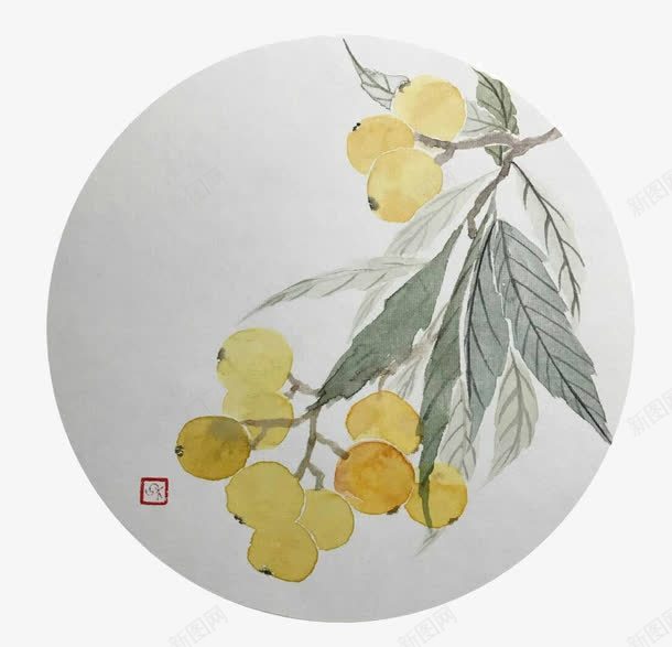 2017中国风手绘枇杷果插画png免抠素材_新图网 https://ixintu.com 2017 国风 插画 枇杷