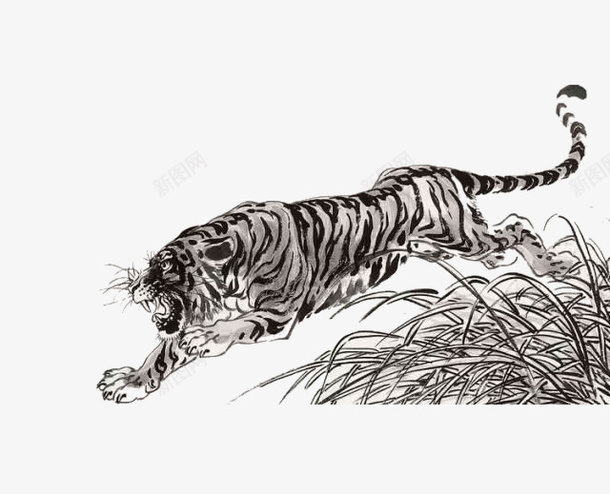 咆哮的老虎png免抠素材_新图网 https://ixintu.com 中国风 国画 水墨画 水墨虎 虎
