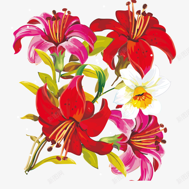 红色的金簪花手绘矢量图ai免抠素材_新图网 https://ixintu.com 手绘 红色 金簪花 矢量图