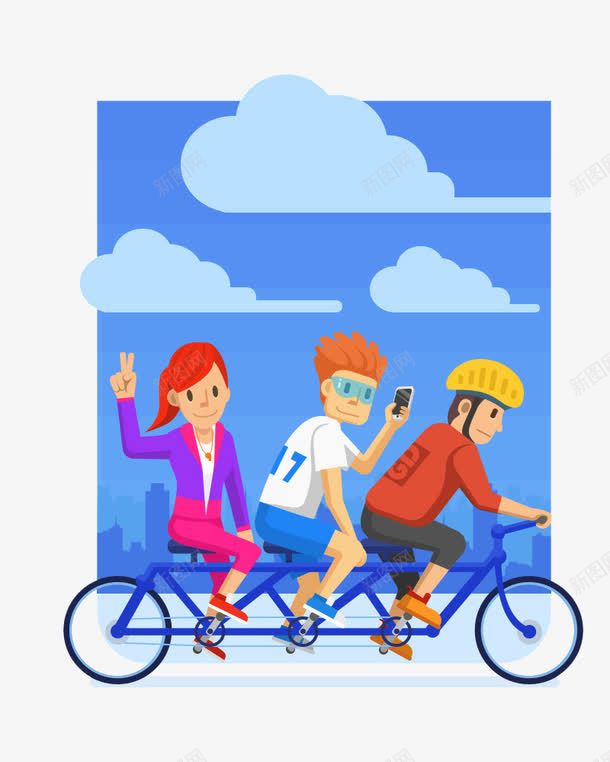 三个骑着自行车的青少年png免抠素材_新图网 https://ixintu.com 自行车 装饰图案 运动 青少年