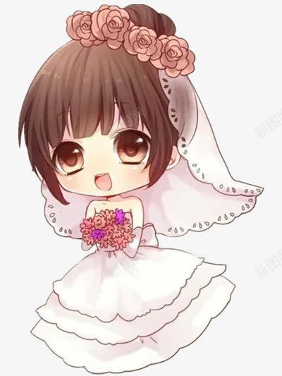 Q版手捧鲜花白色婚纱新娘png免抠素材_新图网 https://ixintu.com 婚纱 新娘 白色 鲜花