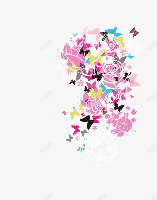 彩色手绘玫瑰蝴蝶底纹png免抠素材_新图网 https://ixintu.com 底纹 彩色 手绘 玫瑰 蝴蝶