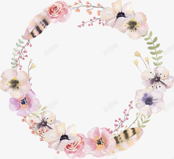 手绘花圈圈png免抠素材_新图网 https://ixintu.com 叶子 叶子花圈圈免费下载 手绘 手绘花圈圈 水墨 红色 花