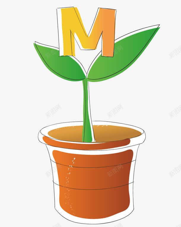小草上的英文字母png免抠素材_新图网 https://ixintu.com 卡通 小草 插画 植物 英文