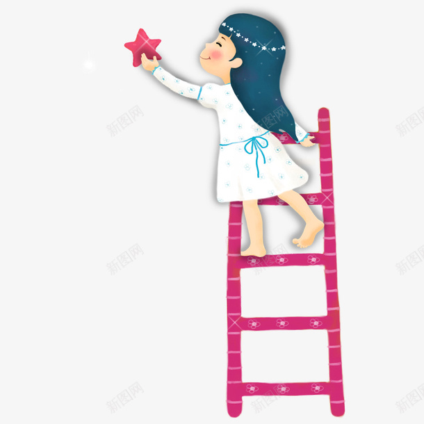 梯子女孩png免抠素材_新图网 https://ixintu.com 一把 卡通 可爱 女孩 手绘 梯子 简图 红色的