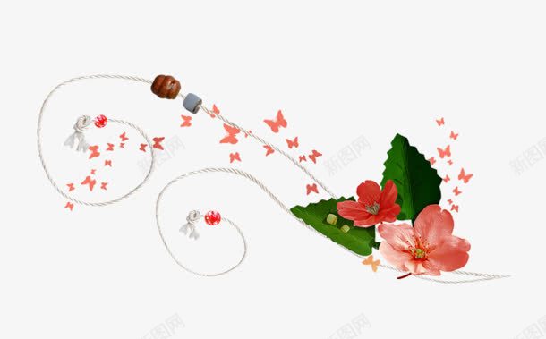 手绘粉花绿叶简约png免抠素材_新图网 https://ixintu.com 简约 绿叶