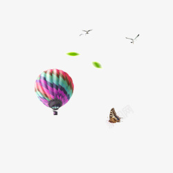 热气球绿叶蝴蝶装饰图案春天素材