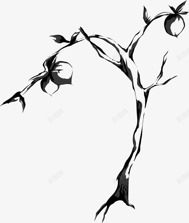 手绘黑色桃子树png免抠素材_新图网 https://ixintu.com 手绘 树木 桃子树 黑色