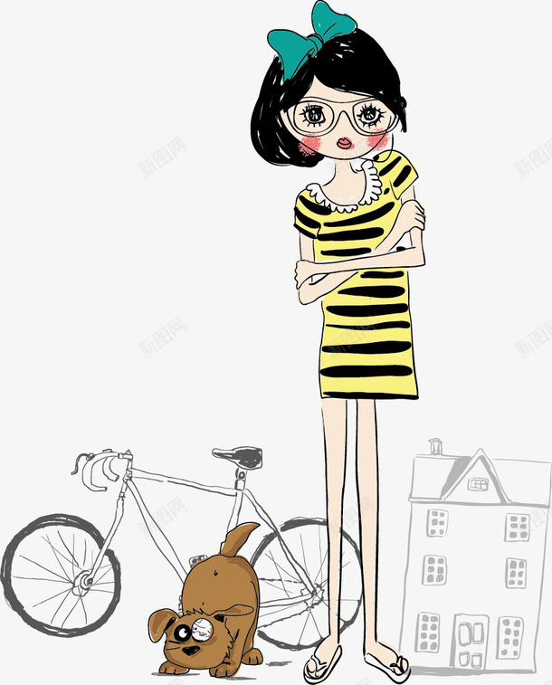 可爱卡通时尚女孩矢量图ai免抠素材_新图网 https://ixintu.com 卡通女孩 可爱卡通时尚女孩 矢量素材 矢量图