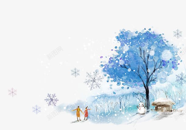 卡通手绘蓝色雪景psd免抠素材_新图网 https://ixintu.com 卡通 手绘 梦幻 蓝色 雪景