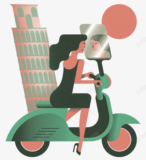 车上美女照镜子png免抠素材_新图网 https://ixintu.com 女 女车手 摩托车 照镜子 绿色