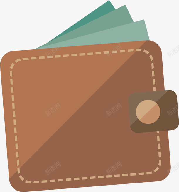 卡通棕色钱包png免抠素材_新图网 https://ixintu.com 卡通钱包 古典钱包 棕色钱包 水彩 真皮钱包 绿色钞票