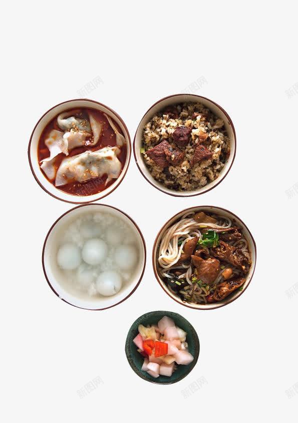 红油抄手炒饭psd免抠素材_新图网 https://ixintu.com 主食 炒饭 红油抄手 美食 酒粮圆子 面条
