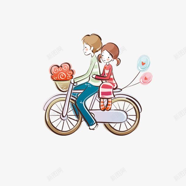 卡通情侣png免抠素材_新图网 https://ixintu.com 单车 卡通 情侣 气球 玫瑰花