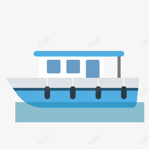 蓝色卡通轮船png免抠素材_新图网 https://ixintu.com 卡通小船 卡通轮船 背景装饰 蓝色轮船