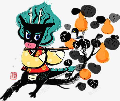 创意卡通驯鹿图png免抠素材_新图网 https://ixintu.com 可爱 吹箫的小鹿 树叶 葫芦