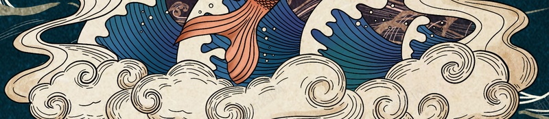 鲤鱼海浪深蓝国风psd设计背景_新图网 https://ixintu.com 国风 海浪 深蓝 线条 鲤鱼