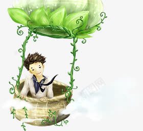 绿色插画人物男孩花朵花篮png免抠素材_新图网 https://ixintu.com 人物 插画 男孩 绿色 花朵 花篮