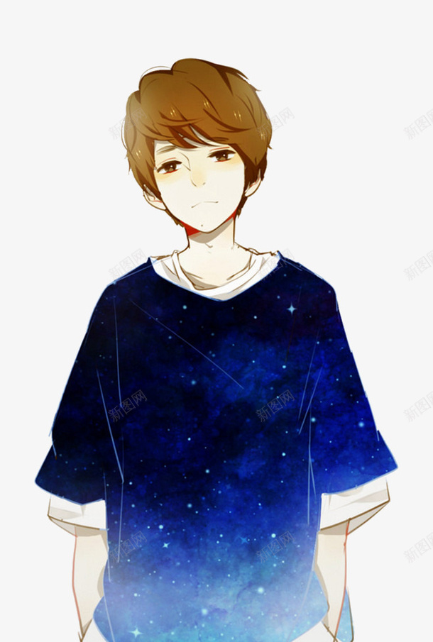 手绘蓝衣男孩png免抠素材_新图网 https://ixintu.com 人物 手绘 时尚