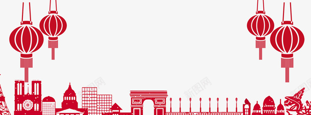 城市风景图案装饰边框psd免抠素材_新图网 https://ixintu.com 中国风 图案 城市风景图案 城市风景图案装饰边框 灯笼 背景 装饰