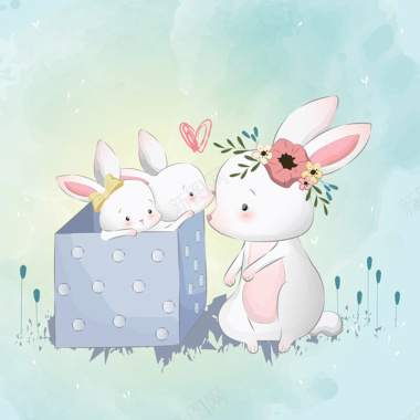 一家可爱兔子兔妈妈兔宝宝卡通矢量图背景