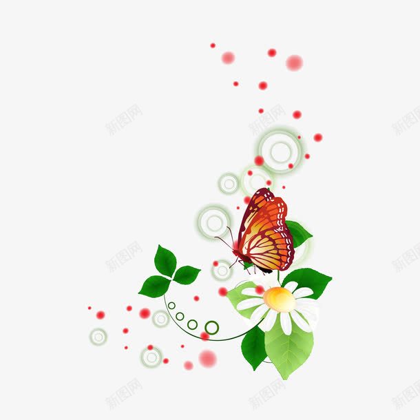 卡通清新树枝花png免抠素材_新图网 https://ixintu.com 卡通 树枝 清新 花 蝴蝶