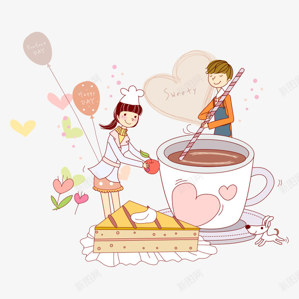 卡通人物png免抠素材_新图网 https://ixintu.com 人物 卡通 卡通人物 咖啡 女孩 插画 爱心 男孩