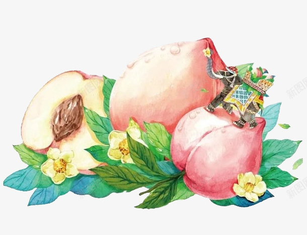 鲜桃和叶子png免抠素材_新图网 https://ixintu.com png素材 叶子 桃子 水果
