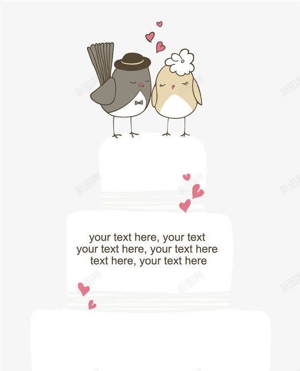 婚礼蛋糕与卡通小鸟png免抠素材_新图网 https://ixintu.com 卡通小鸟 婚礼蛋糕 爱心