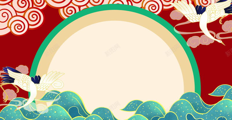 国风红白祥云日出背景psd设计背景_新图网 https://ixintu.com 国潮 国潮背景墙 国风 手绘 横版