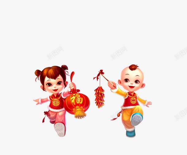 手绘新年卡通福娃png免抠素材_新图网 https://ixintu.com 卡通 新年