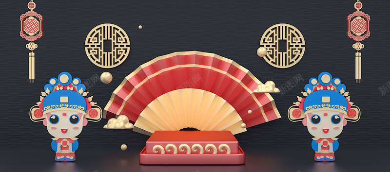 卡通京剧元素背景psd设计背景_新图网 https://ixintu.com 国潮 国潮背景墙 国风 手绘 横版
